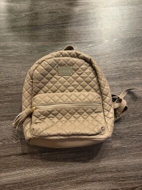 bebe Quilted Beige Backpack with Tassel Zip